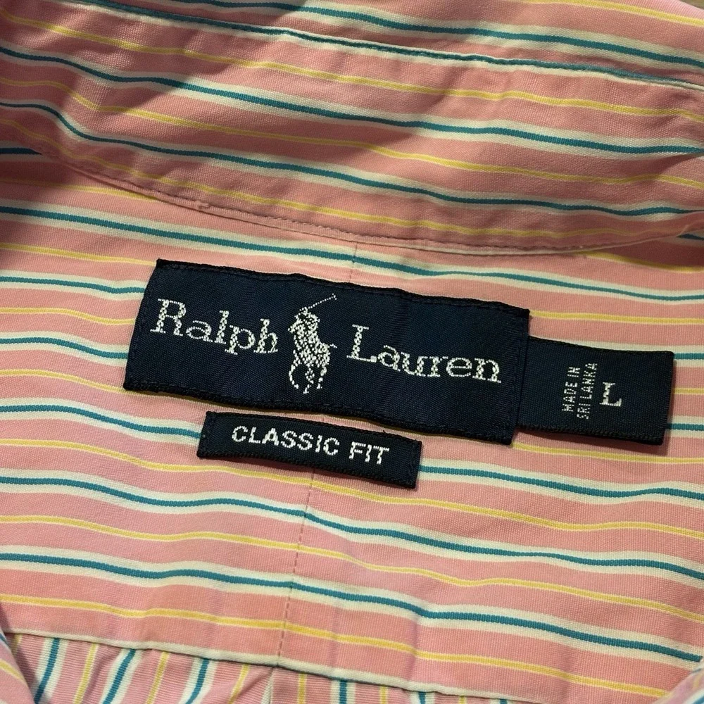 Polo Ralph Lauren Classic Fit MENS LARGE Button Up Shirt Pony Pink Blue Stripes